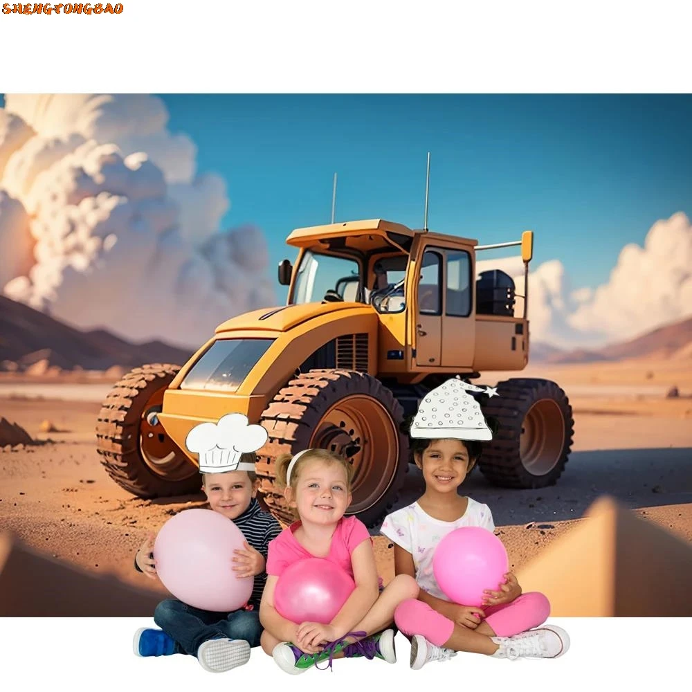 عيد ميلاد خلفية منطقة البناء حفارة شاحنة رافعة منشئ الصبي الوليد خلفيات للتصوير الفوتوغرافي لاستوديو الصور