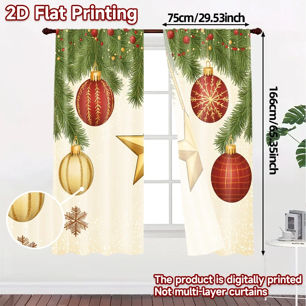 2pcs,Curtains Christmas Ornaments Baubles Decorations (2) Modern Curtains Fabric Curtains Holiday Ldeal for Living Room,