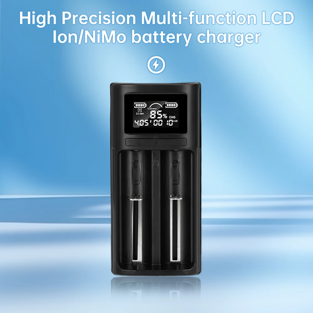 18650 21700 Lithium Battery Charger LCD Display Universal Smart Charger Test Capacity Li-ion NiMH Batteries 2 Slot Type-C 5V 2A