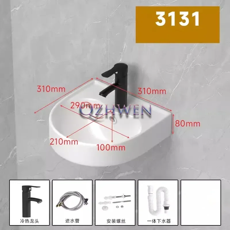 Wall-mounted Ceramic Washbasin Mini Corner Basin Small Size Various Narrow Balcony Hand Wash Basin Bathroom with Faucet Drainer