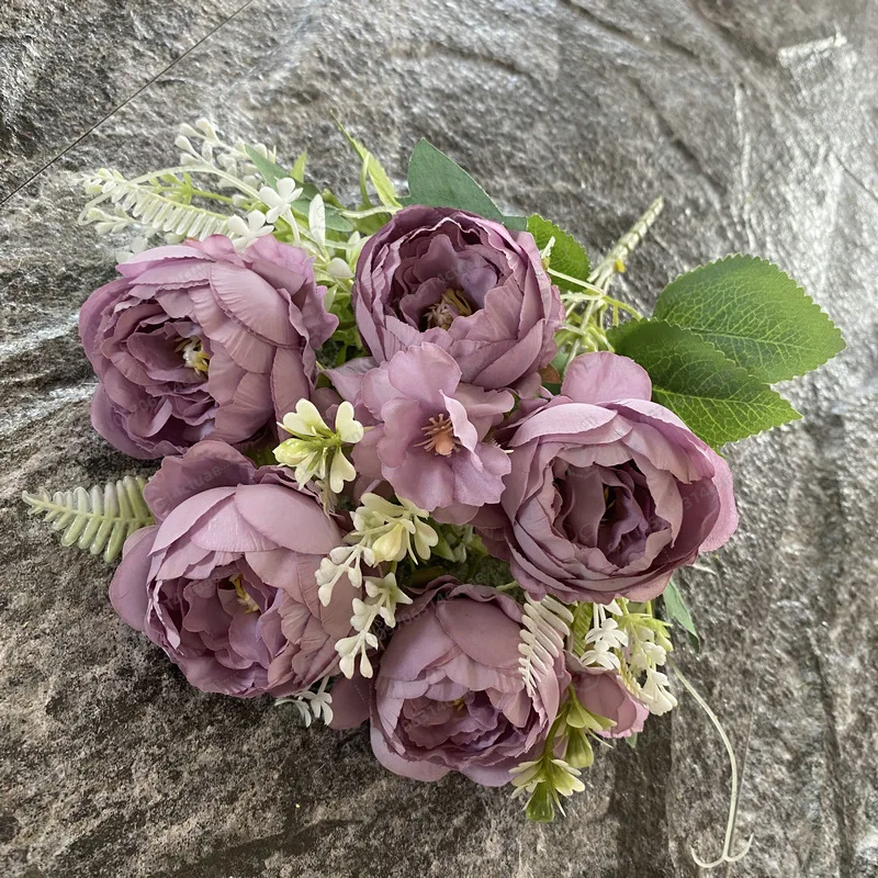 Buquê de seda de peônia artificial decorado com cabeça grande, decorações de casamento, Páscoa ou Halloween