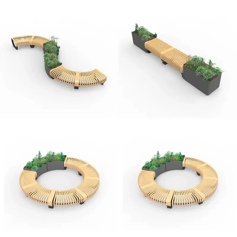 Custom Round Wooden Garden Bench Long Arc Tree Seat for Outdoor Street Terrace Furniture