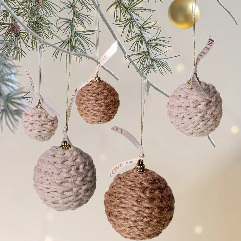 3PCS New Christmas Handmade Cotton Jute Rope Balls Gift Hanging Ornaments For Tree Decorations Rustic Charm