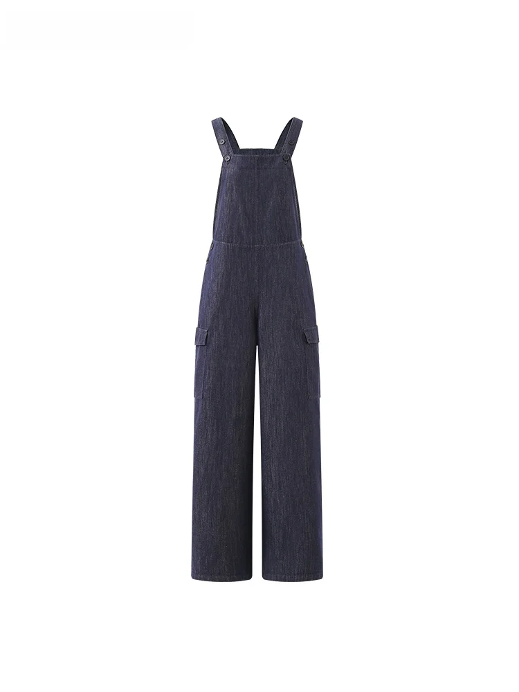 

Deep Blue Denim Overalls Women's Svel Straight Leg Jumpsuit Casual Vintage College Sle Trouser by La Chapelle