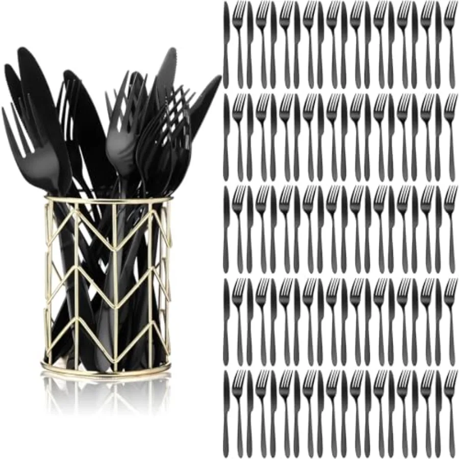 

100 Pieces Stainless Steel forks and knives Dinner Flatware Set Tableware Cutlery for Butter Kitchen Restaurant Dishwasher Safe