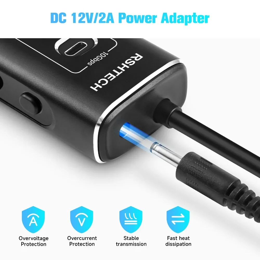 RSHTECH Powered USB Hub 7Port 10Gbps USB 3.2 typ C indywidualne włączniki/wyłączniki Adapter aluminiowy ekspander USB do laptopa PC