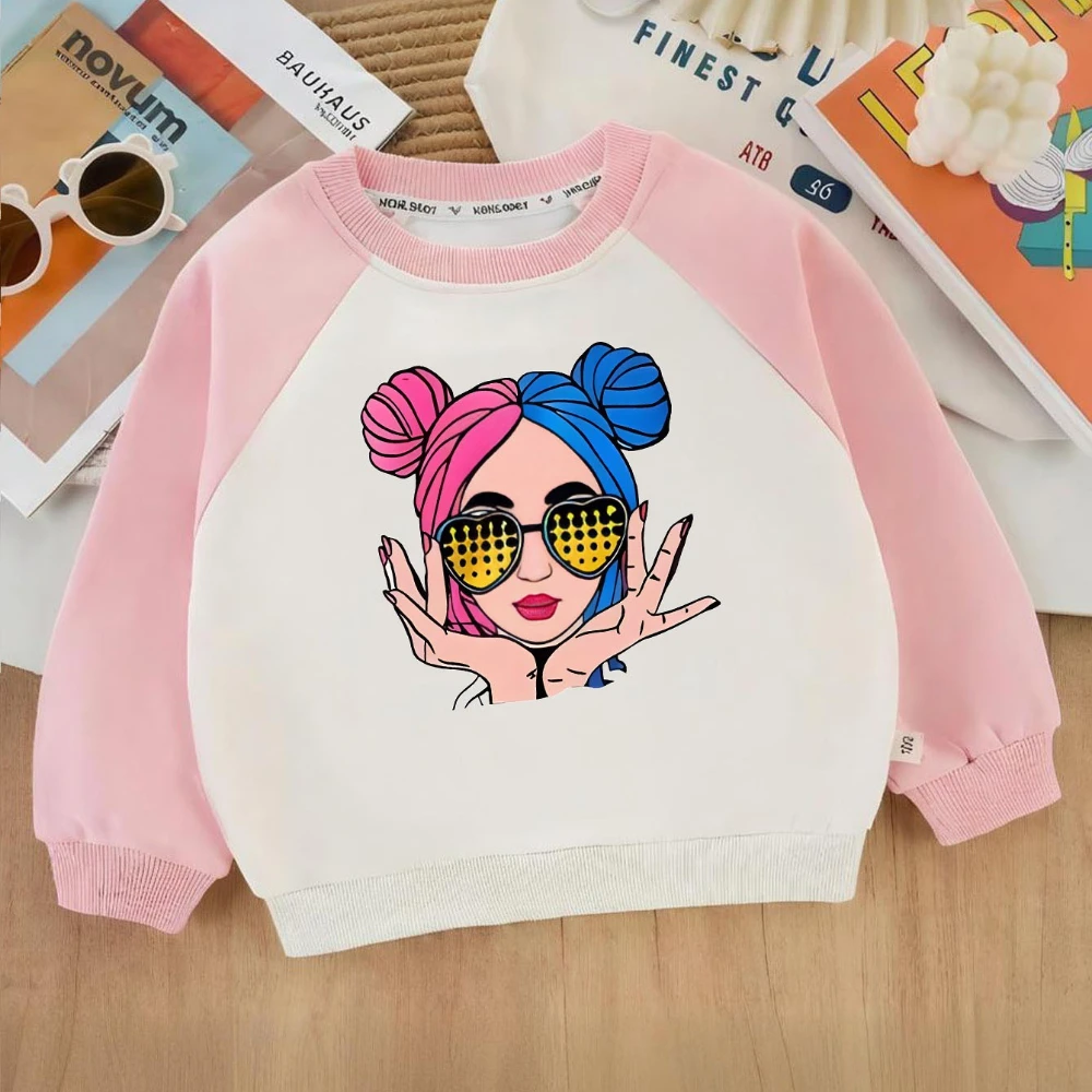 Frühling und Herbst Kinder Casual Sweatshirts Mädchen Mode O Neckc Gespleißt Langarm Hoodies Kinder Bequeme Outdoor Tops Pullover