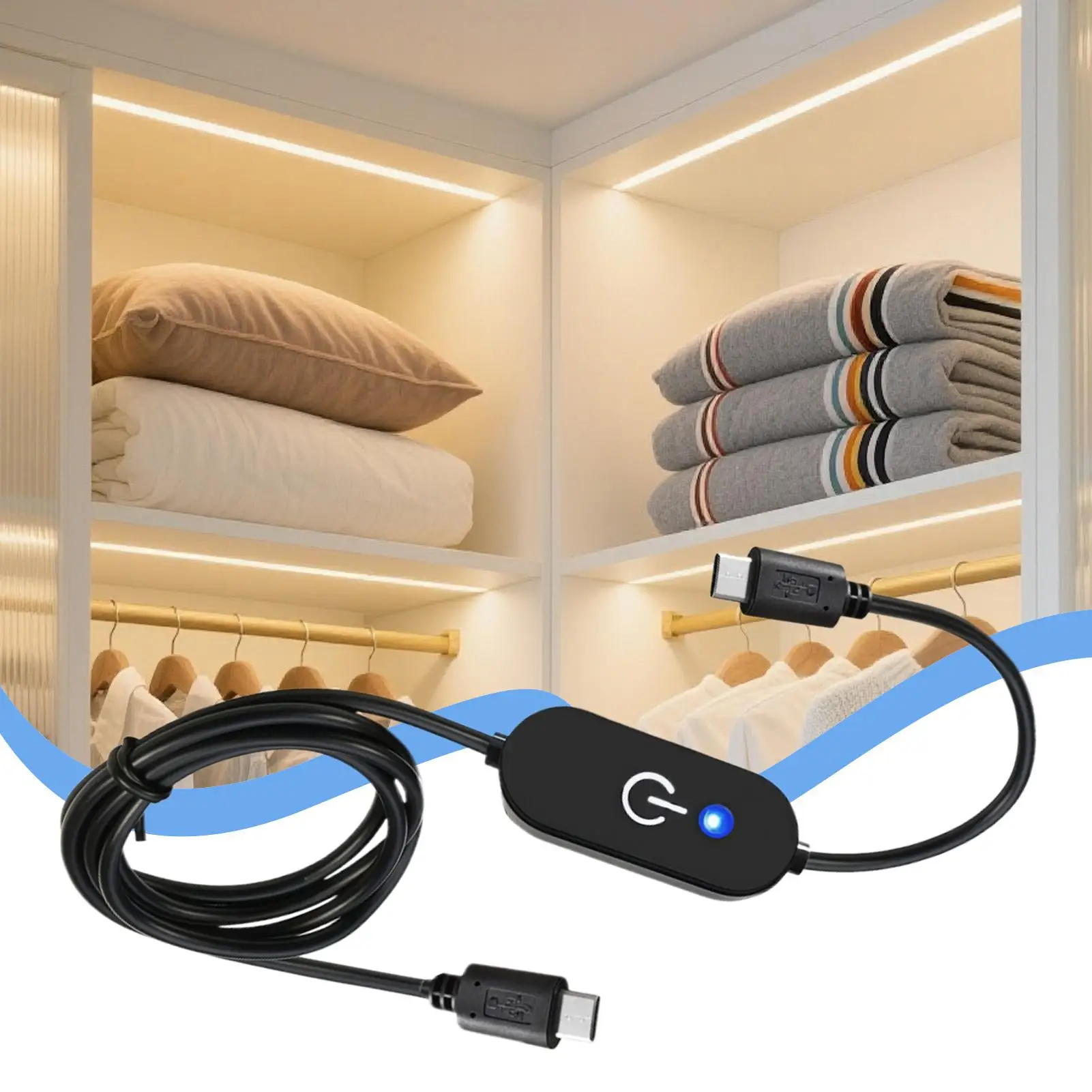 LED Strip Dimmer Type C USB Touch Controller Cable LED Strip Light Dimmer with Indicator for Desk Kitchen Living Room Bookshelf