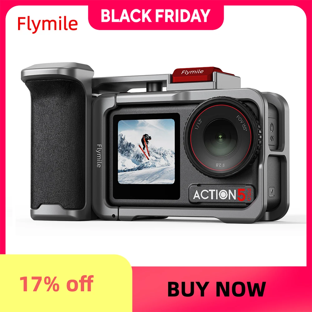 

Flymile Action 5 Pro Camera Grip Holder Metal Cage for DJI Action 5 Pro/Action 4 Accessories Shutter Button Photography Handle