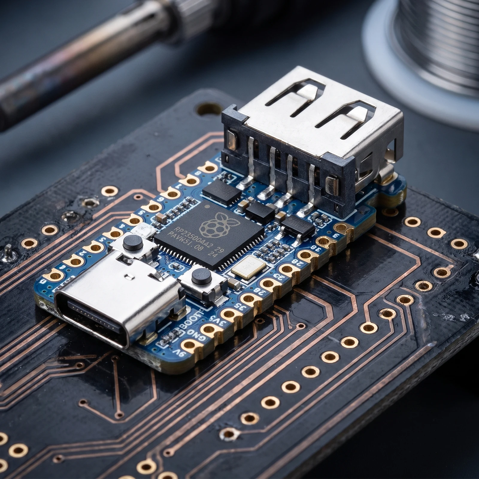 P2350-USB-A Mini Development Board 150MHz Operating Frequency Dual-core & Dual-Architecture Microcontroller Expansion Board