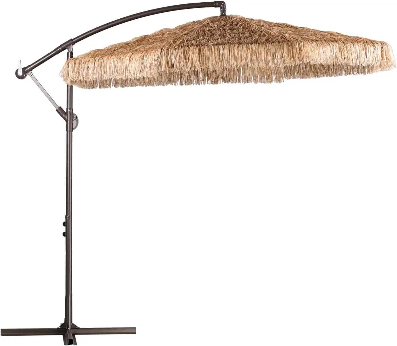 10FT Cantilever Tiki Thatch Patio Umbrella, Hand-Push Tilt Offset Umbrella for Outdoor, Poolside, Backyard, Beach