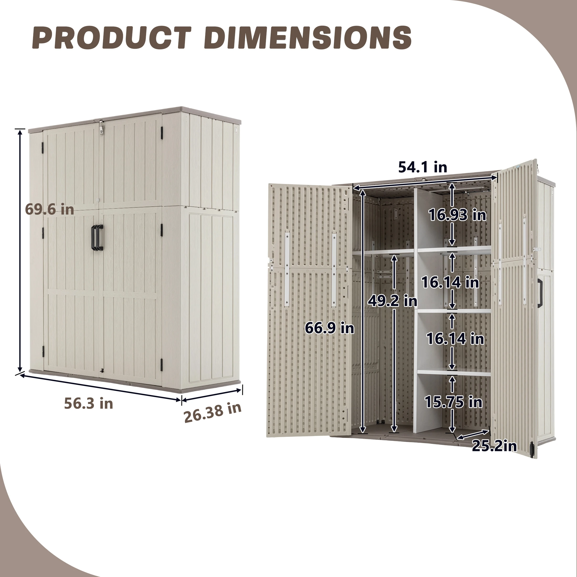 Resin Outdoor Storage Cabinet Double Tier with Adjustable Shelves Lockable Waterproof All Weather Patio Garden Pool Tool Storage Shed