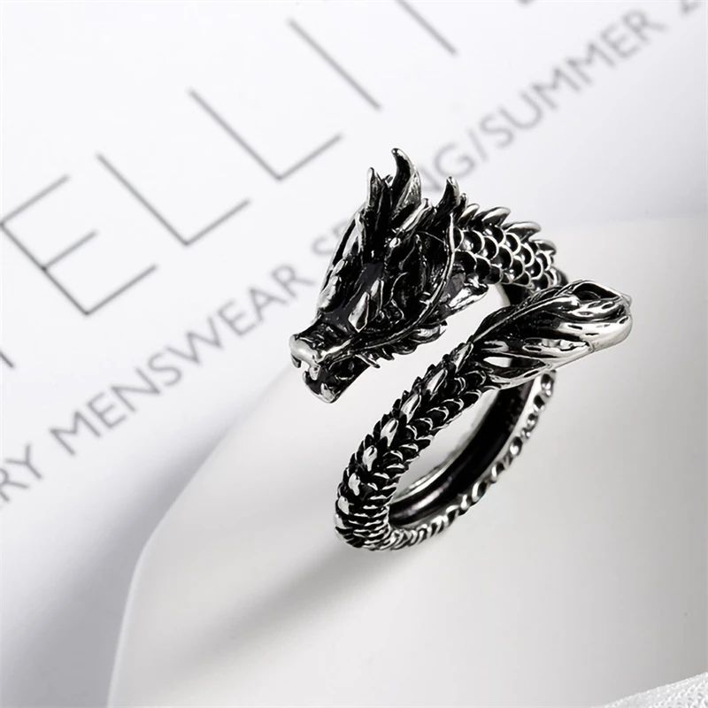 Sole Memory Retro Domineering Dragon Men Thai Silver Personality Silver Color Female Resizable Opening Rings SRI515