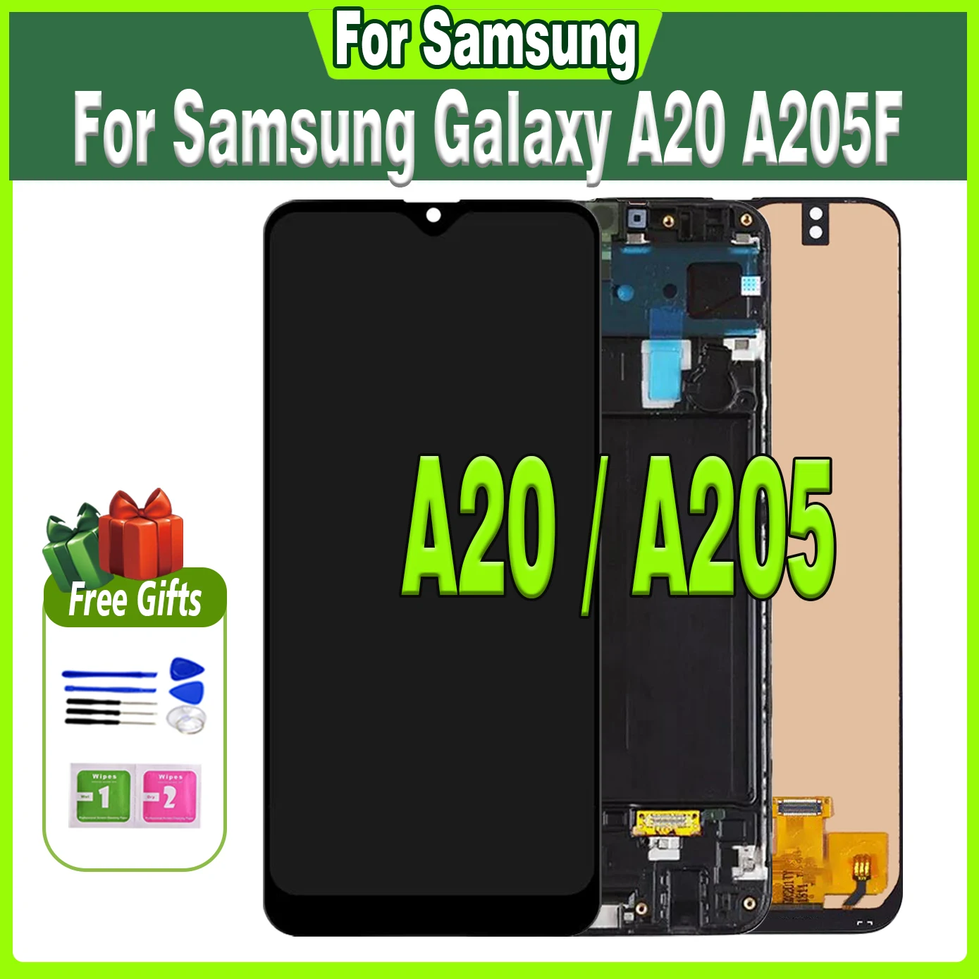 100%Tested Super AMOLED for Samsung Galaxy A20 A205 A205G A205U SM-A205F LCD Touch Screen Display Assembly Replacement Digitizer