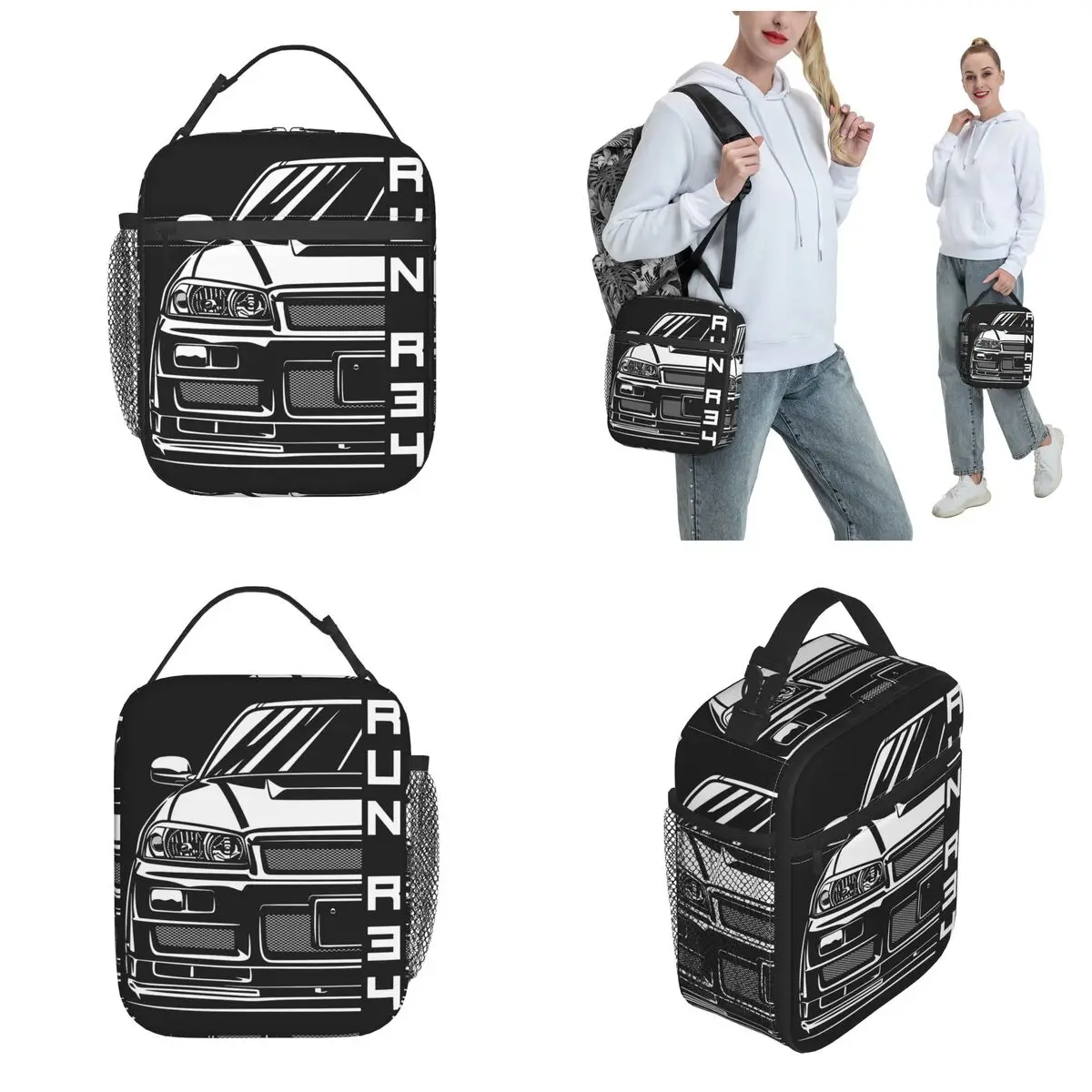 GTR R34 Skyline Jdm Car Merch Insulated Lunch Bag School Lunch Container Portable Unique Design Cooler Thermal Lunch Box