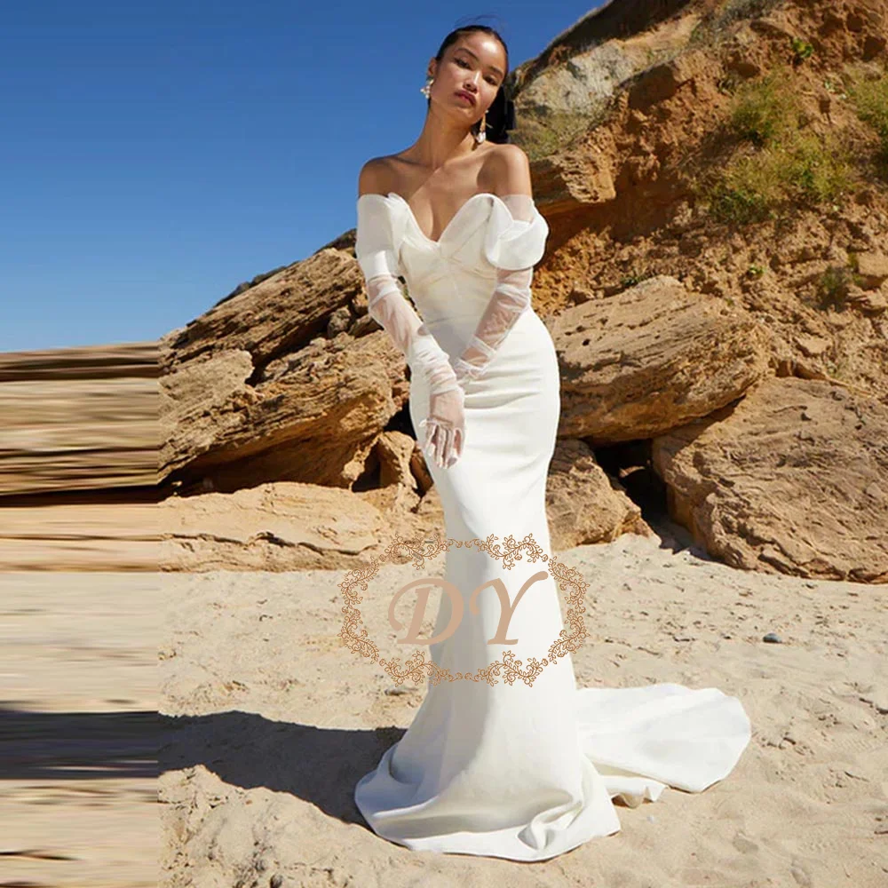 

Роскошные свадебные платья DY Glamorous: атласные свадебные платья, роскошные платья-русалки с открытыми плечами для свадебной вечеринки, индивидуальный пошив.