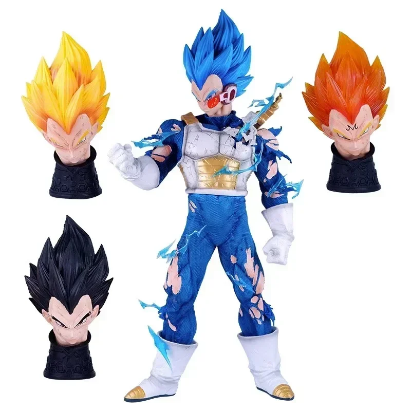 Dragon Ball Anime Figure, Vegeta IV, Tête Carimplantée à Trois Têtes, Figurine d'Action, Décoration de Bureau Périphérique, Jouets Cadeaux d'Anniversaire, 52cm