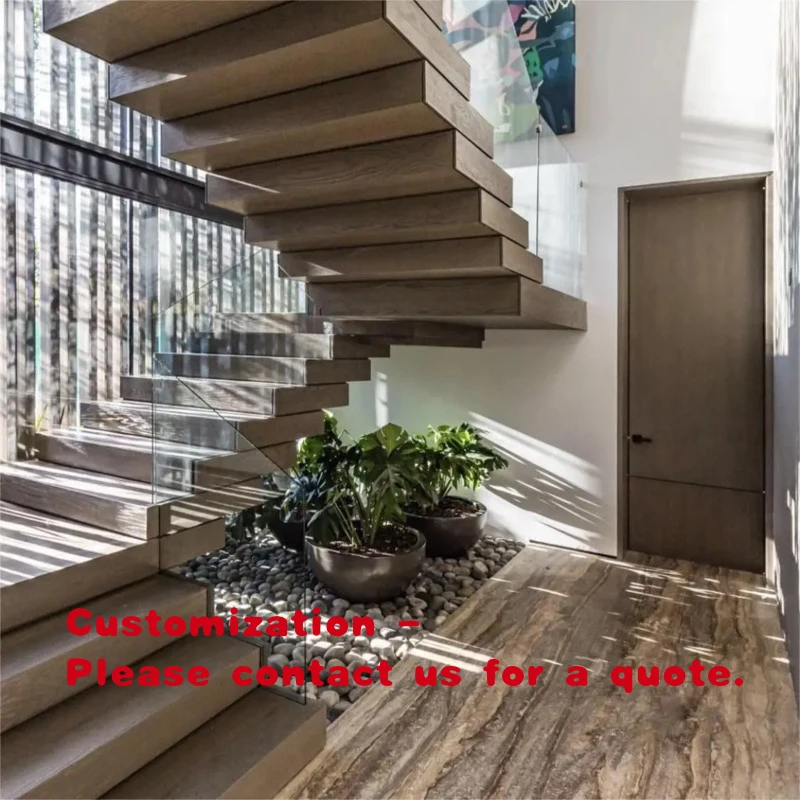 custom.Modern Stacked Steel Staircase with Wooden Treads Custom Design Factory Supply Residential and Commercial Building