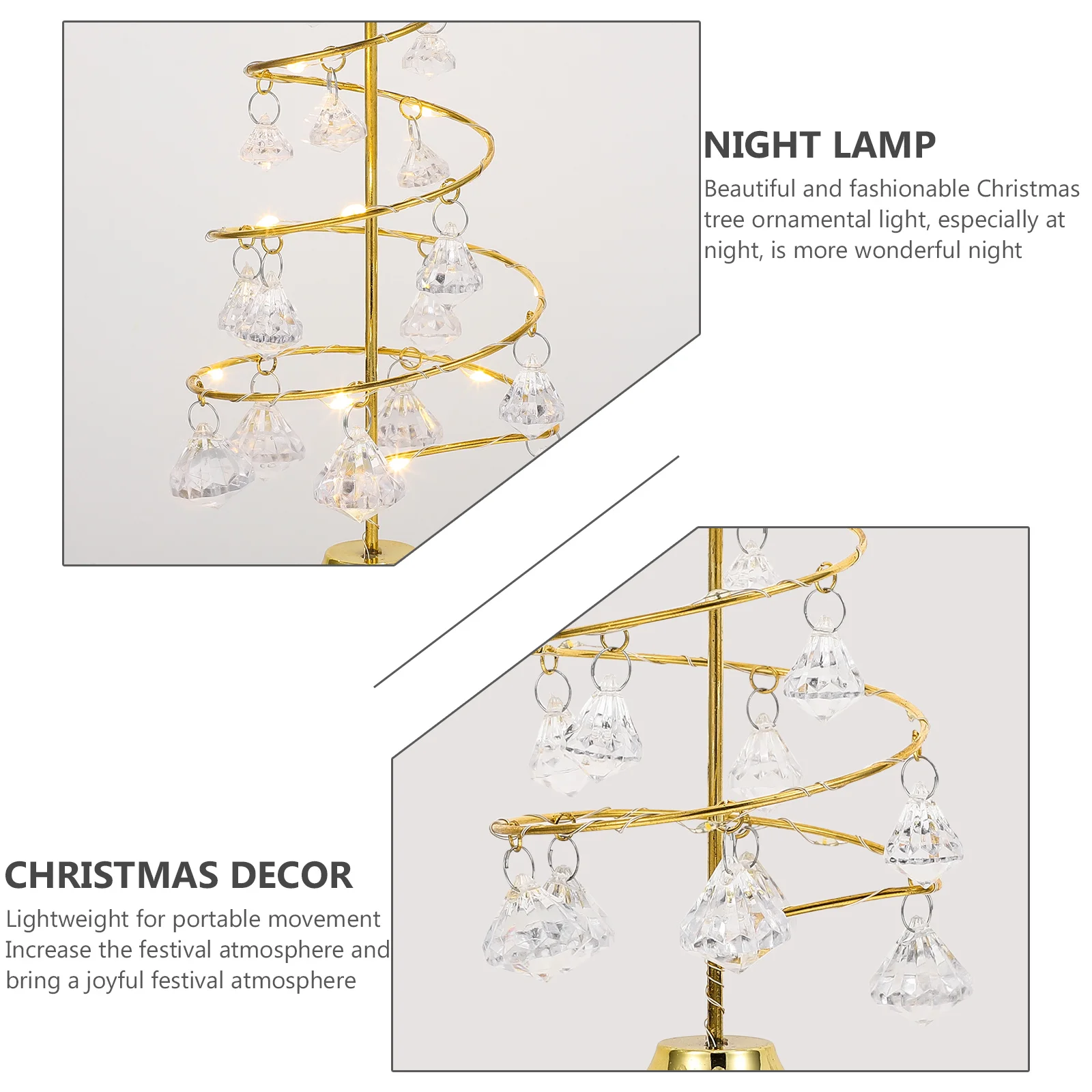 

Christmas Tree Decoration Iron Art Crystal Mini Night Light Desktop Festive Ornament Glowing Xmas Decor Tiny Tree