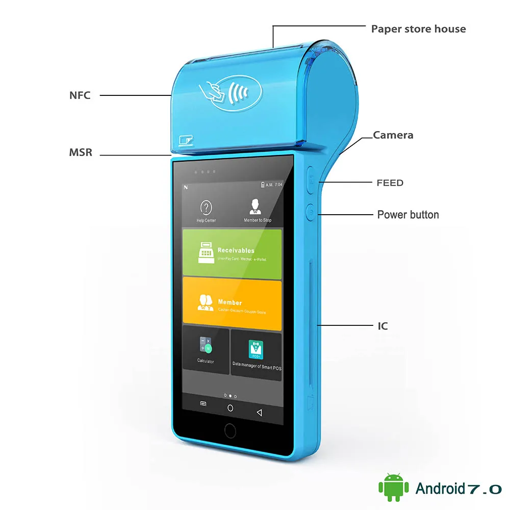 High Quality Mobile Wireless Android 7.0 4G Wifi POS Terminal Bank Payment System Credit Card Swipe Machine
