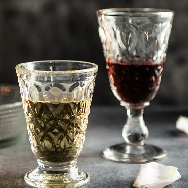 European Vintage Flat Bottom Cup, Lead Free Glass Bowl, Embossed Stemmed Tumbler, Handled Mug, Antique Design Drinking Vessel