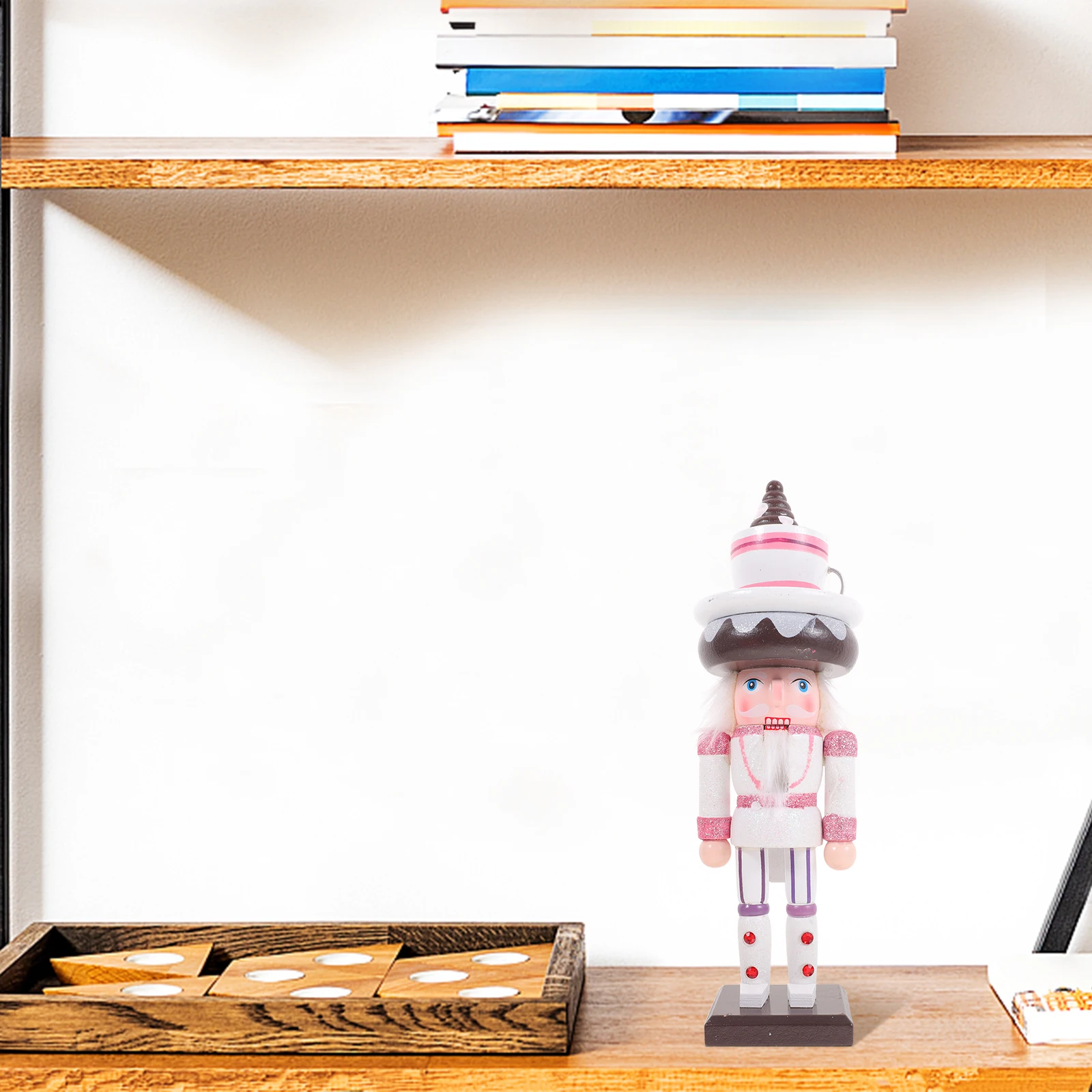 

Desktop Wooden Nutcracker Decor Festive Holiday Ornament Cute Soldier Shape Wood Craft for Office Home Garden Celebration