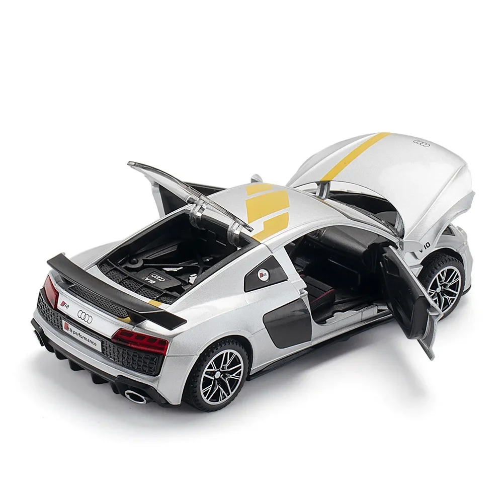 1:32 R8 V10 Plus Supercar Legierung Auto Modell Druck Druck Metall Spielzeug auto Sound Und Licht Zurückziehen Simitation Sammlung Geschenke F406