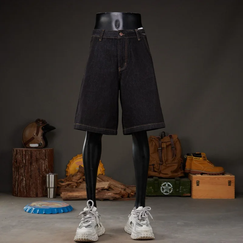 Men's Denim Shorts 2026 Summer Thin Raw Washed Japanese Style Loose Straight Wide Leg Five-Point Versatile Casual Daily Wear