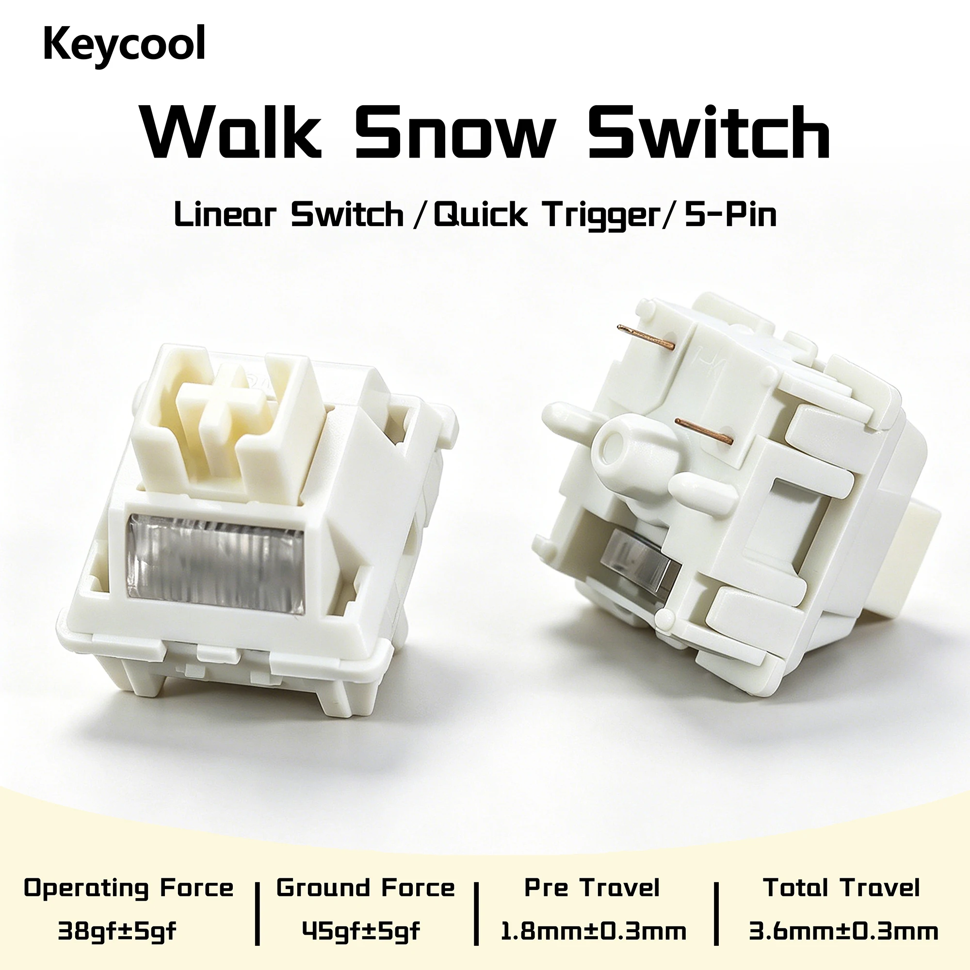 Keycool Walk Snow Switch Weiß 38gf 5-Pin Linear Creamy Switches HIFI für individuelle DIY 60% Gaming mechanische Tastaturen POM vorgeschmiert – Detail 1