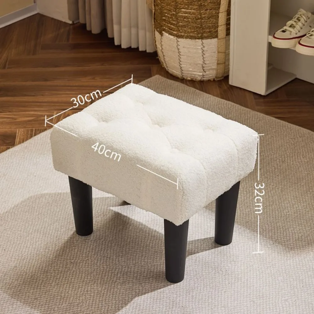 

Nordic new high-end teddy velvet household solid wood oil wax leather low stool shoe change living room sofa stool waterproof