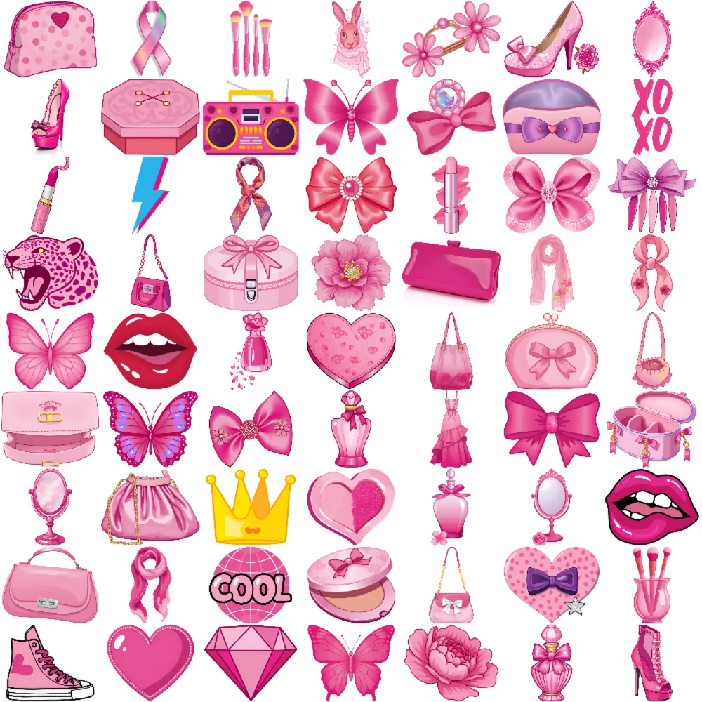 63 PCS Pink Theme Temporary Tattoos Waterproof Fake Tattoos for Kids Women Girls Birthday Party Supplies Body Art Stickers Set