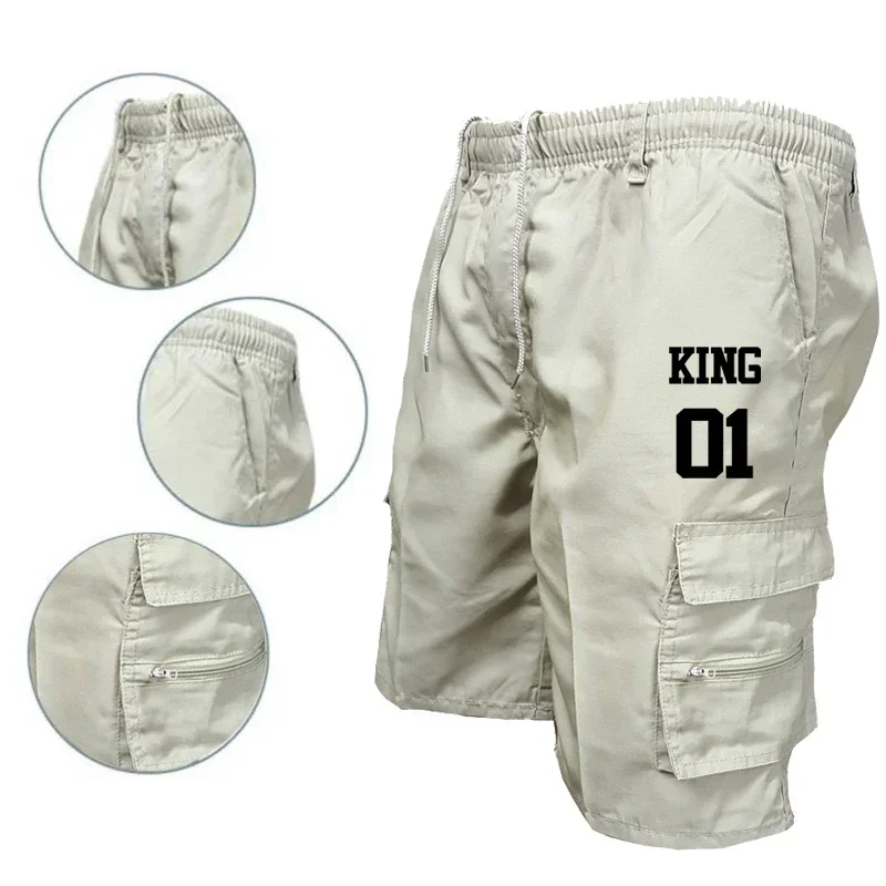 Pantalones cortos con estampado King 01 para hombre, Shorts holgados de playa, informales, para senderismo, con cordón