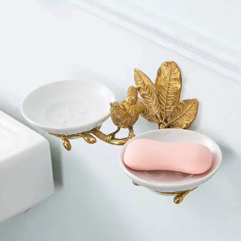 Soap Holder Bathroom Set Handmade Vintage Double Brass Soap Dish Keeper Wall Mounted