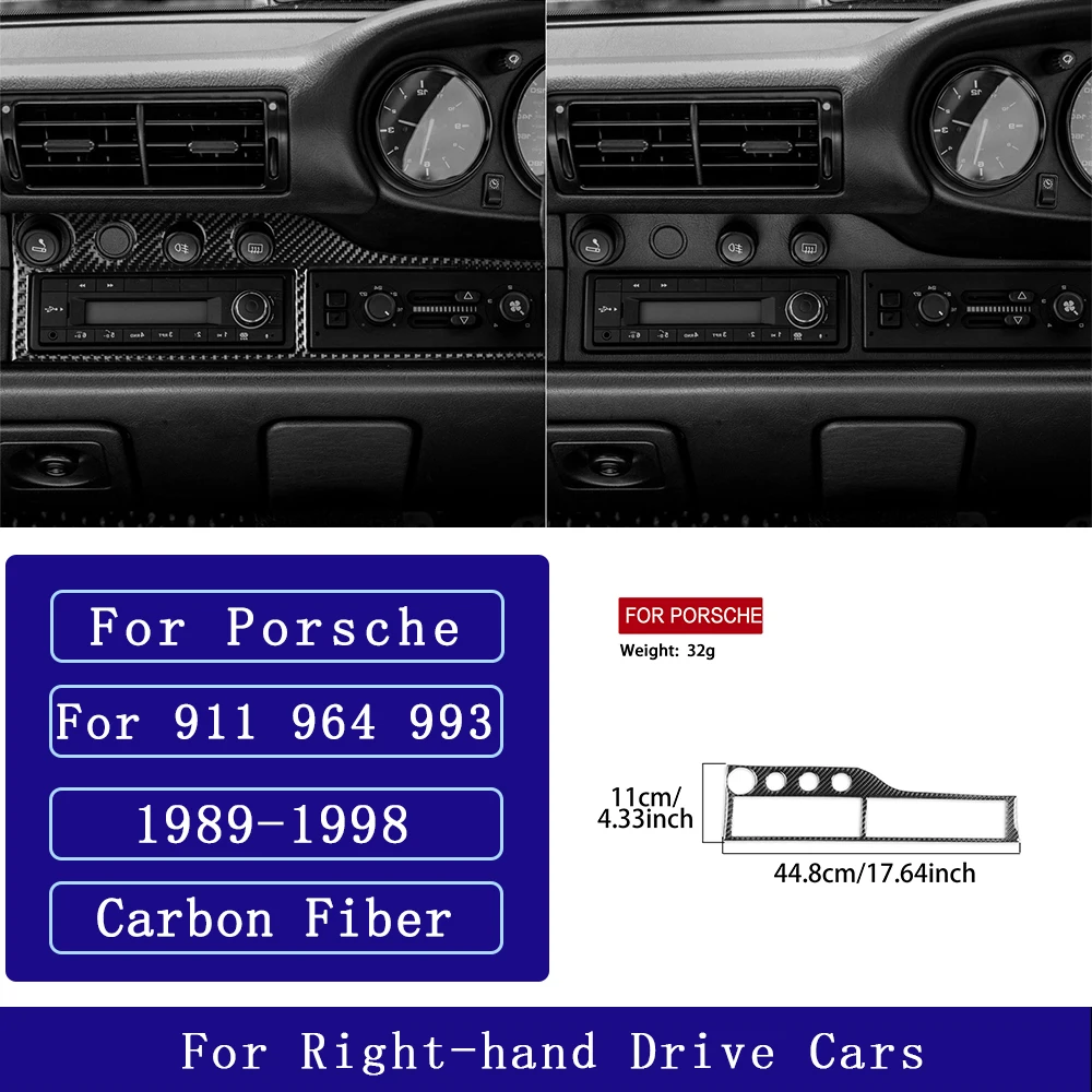 For Porsche 911 964 993 1989-1998 Carbon Fiber Centre radio cigarette lighter panel Car Accessories Interior Decorative Stickers
