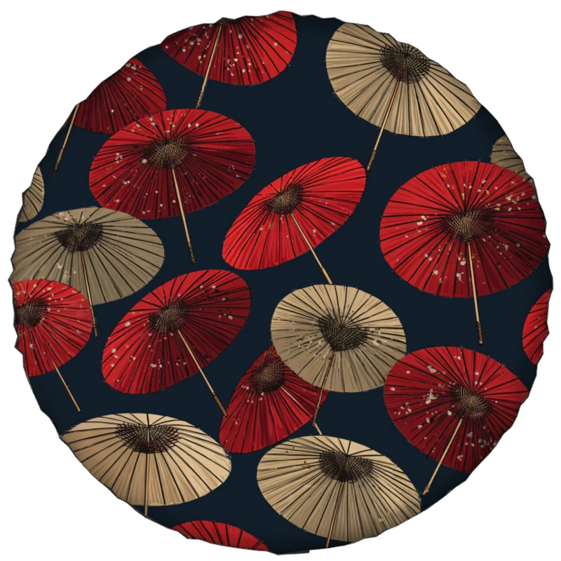 1pc Spare Tire Covers Elegant Red And Golden Umbrella Pattern Tire Cover Waterproof Sun Protector Dust - Proof Wheel Covers For