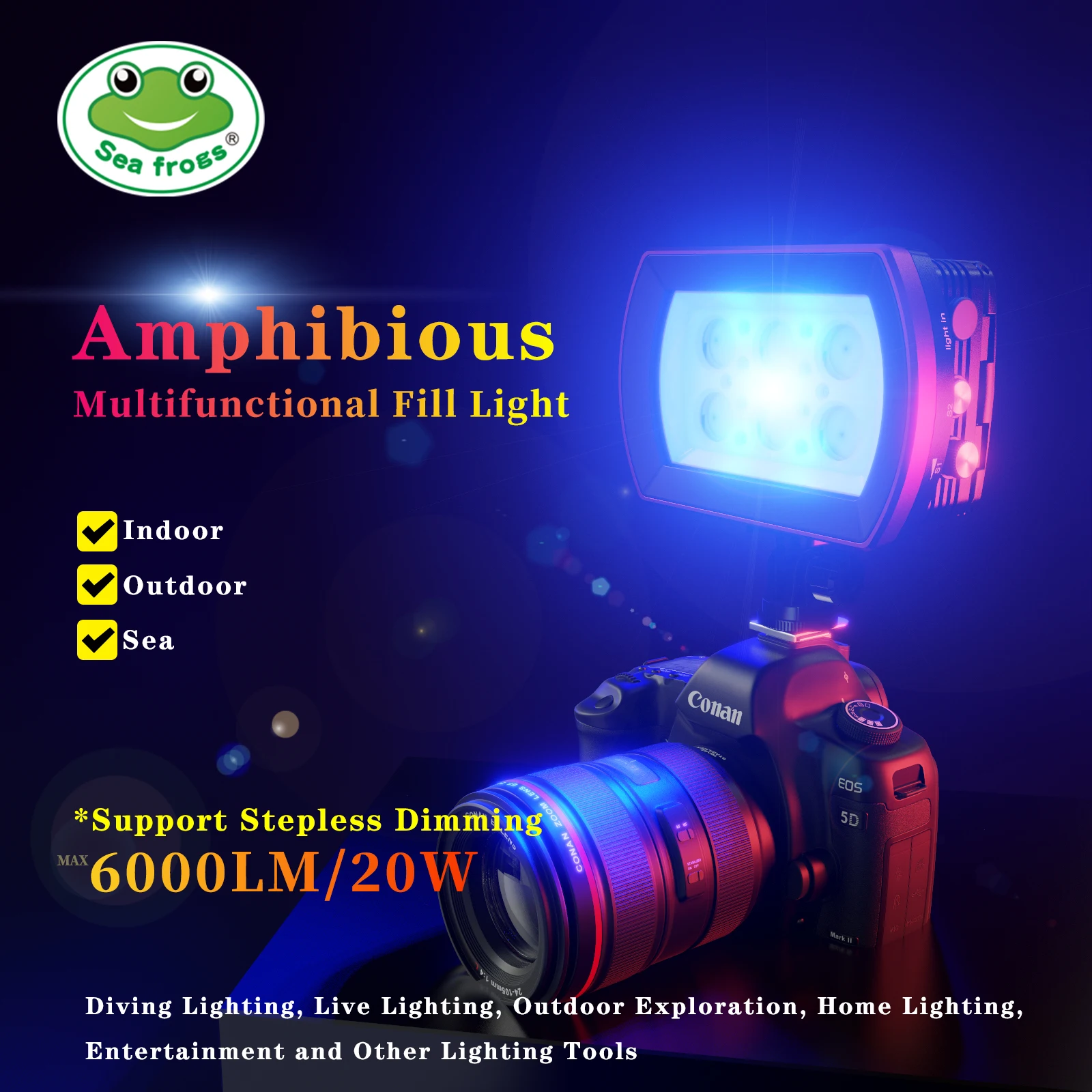 

Seafrogs 6000Lm 40M Waterproof LED Camera Fill Light Flash Underwater Strobe Diving Photography Lighting Accessory