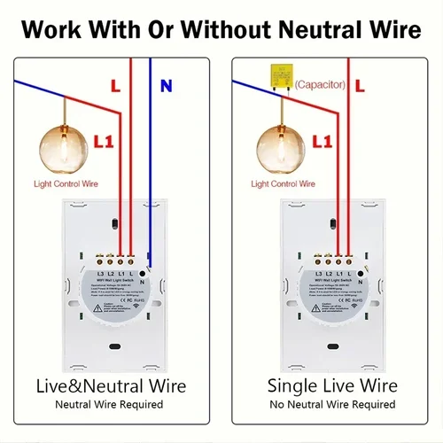 Imagen 2 del producto Tuya Smart Life interruptor de luz WiFi Sensor táctil aplicación remota Control sin cable neutro 110V 220V para Alexa Google Home Ailce