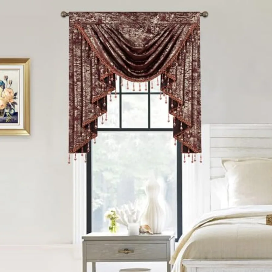 

European Style Valance Super Soft Velvet Swag Valances for Bedroom Light Filtering Privacy Window Treatment for Home Decor 1 Pa