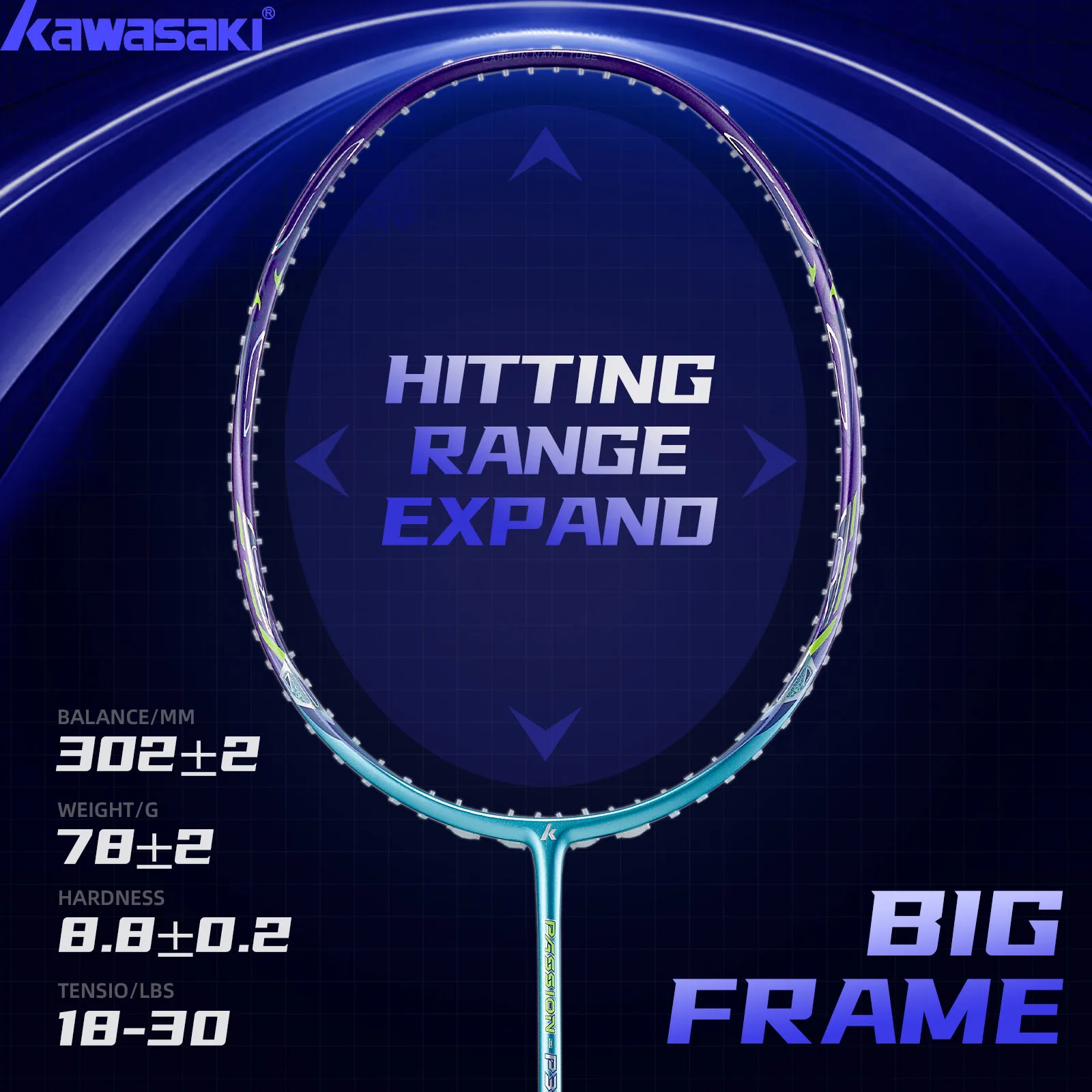 

Kawasaki PASSION P39 Professional Badminton Racket 5U Full Carbon Fiber Highly Elastic Flexible All-round raquette badminton