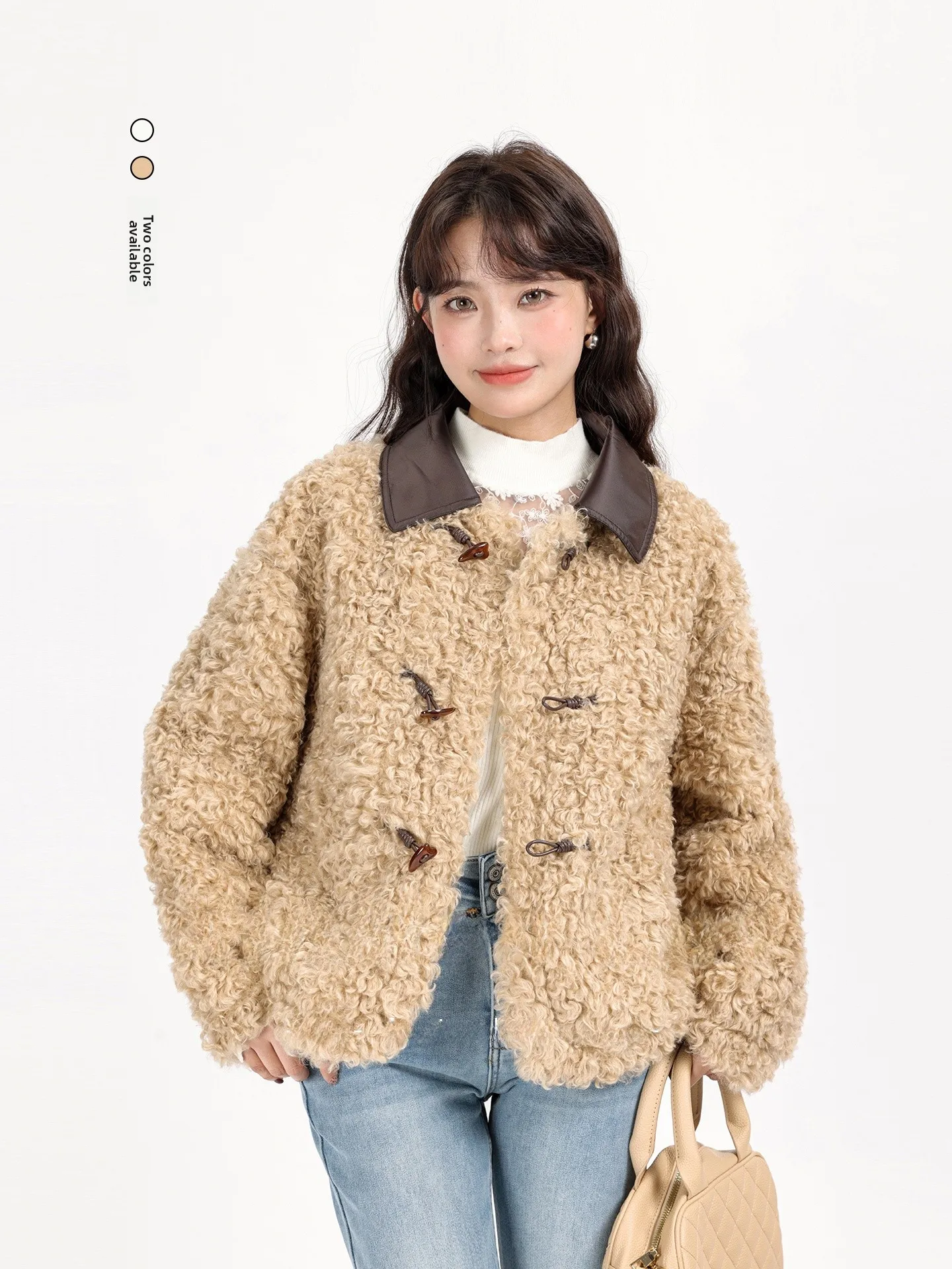 

Korean Sle ort Lamb Fur Jaet Women's Winter Faion Slimming Top Calf-Length Button Design Warmth Comfortable Outerwear