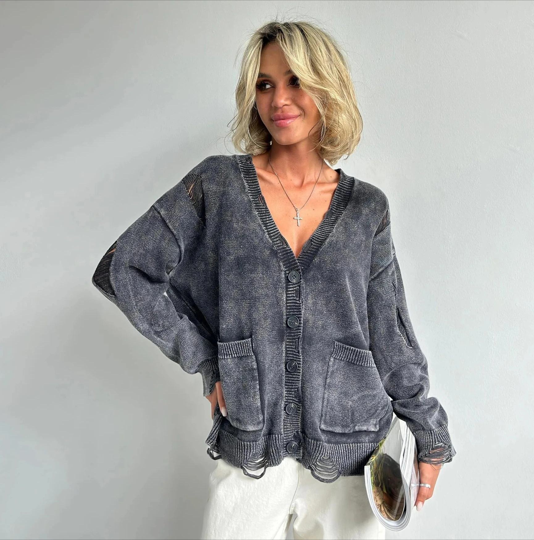 

Новый ретро винтажный вязаный кардиган на пуговицах, женские мягкие топы большого размера, осенний женский модный свободный повседневный свитер