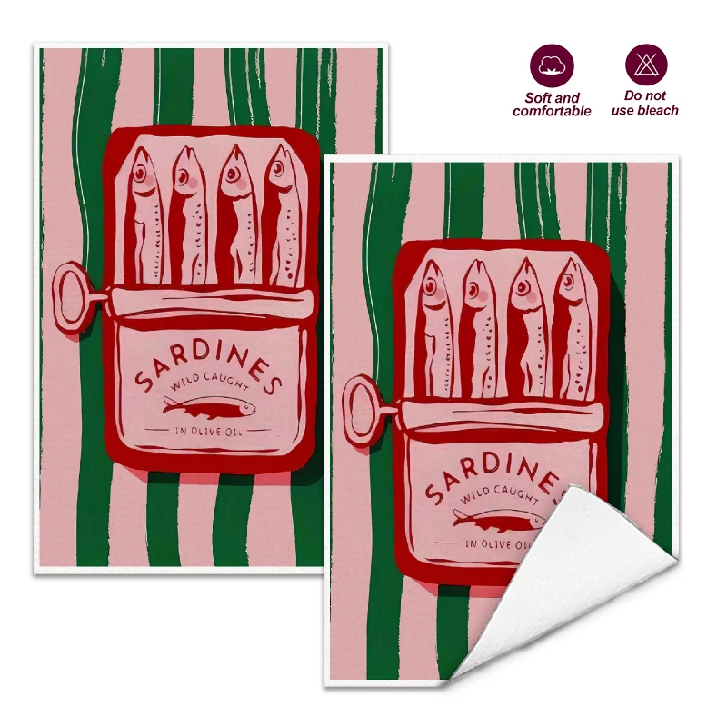 2Pcs, Pink and Green Striped Sardine Kitchen Towels, 40Cm*60Cm Towel Set, Best Kitchen Towels, Super Absorbent Soft Cleaning Cloth, Cooking and Baking Tea Towels, Hand Towels, Cleaning Cloths, Dishcloths, Kitchen Decor, Living Room Decorations, Kitchen Essentials, Home Essentials