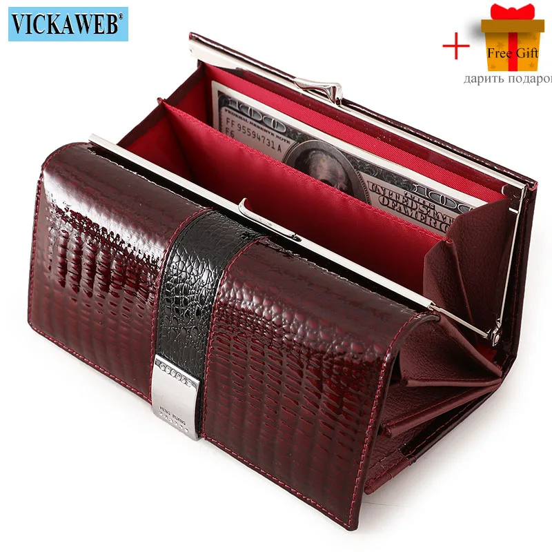 Free Gift 2022 New Diamonds Women\'s Patent Leather Wallet Long Fashion Patchwork Money Bag Ladies Purse Card Holder AE207-1