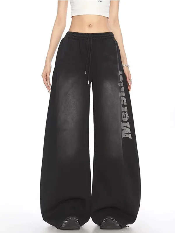 

Американские винтажные спортивные брюки с буквенным принтом для мужчин, модные брюки для хип-хопа и уличных танцев, осенне-весенние, широкие, длинные