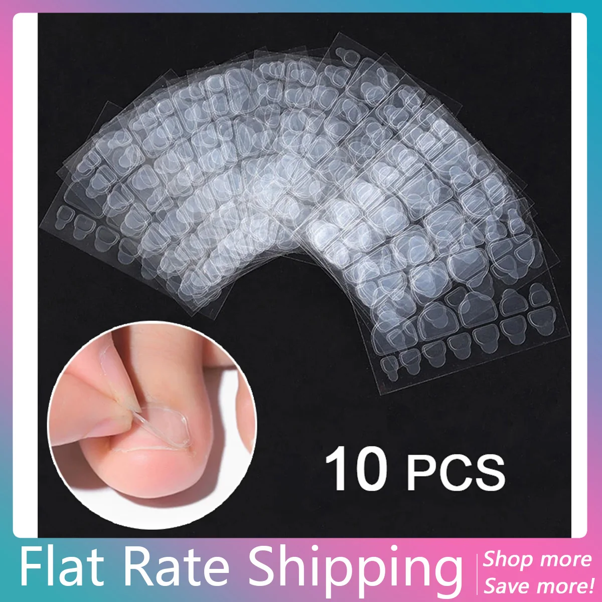 

10 PCS Transparent Toes Nail Double Side Adhesive Glue Tab Clear Nail Sticker Tape For Foot Toes Nail Art Stickers Tools