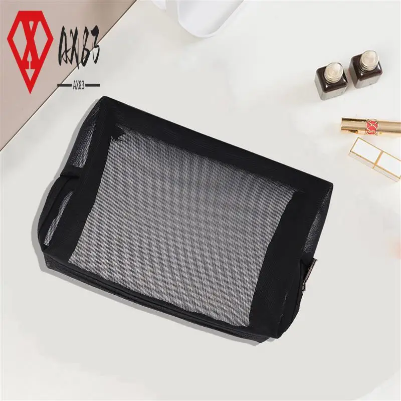 

AX83-Black Mesh Makeup Bag See Through Zipper Pouch Travel Cosmetic And Toiletries Organizer Bags Pack Of 18(S,M,L)