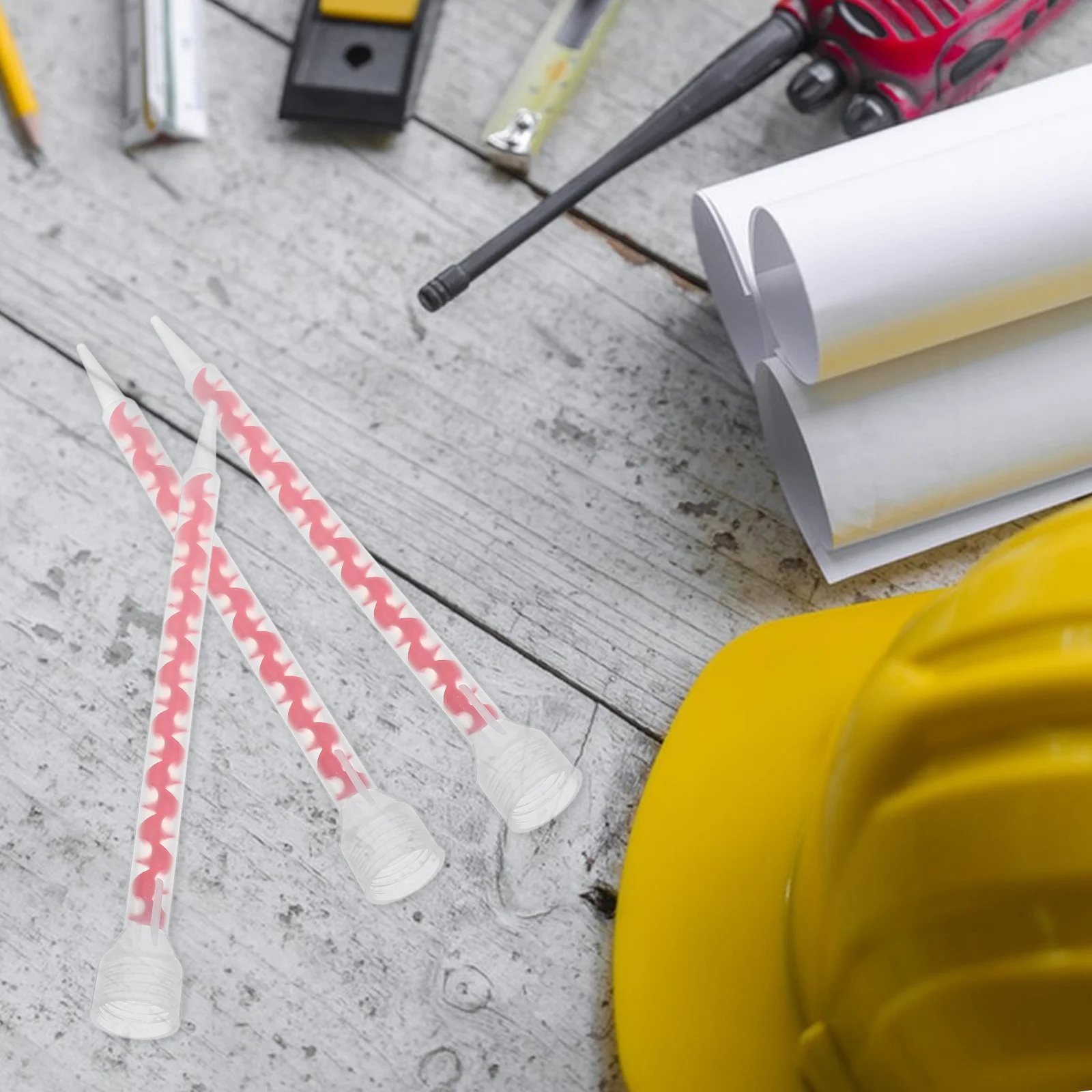 12 Buah Nozel Pencampur Spiral Panjang untuk Sealant, Caulking, Pengisi Celah Ubin, Resin Epoksi, Alat Aplikator Lem Pencampur