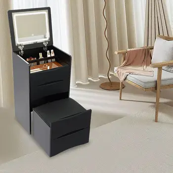 帶可調式亮度LED燈的木製梳妝台,帶凳子的折疊式化妝桌,以及帶3個抽屜的儲物櫃 8 最佳銷售 小梳妝台 - №8
