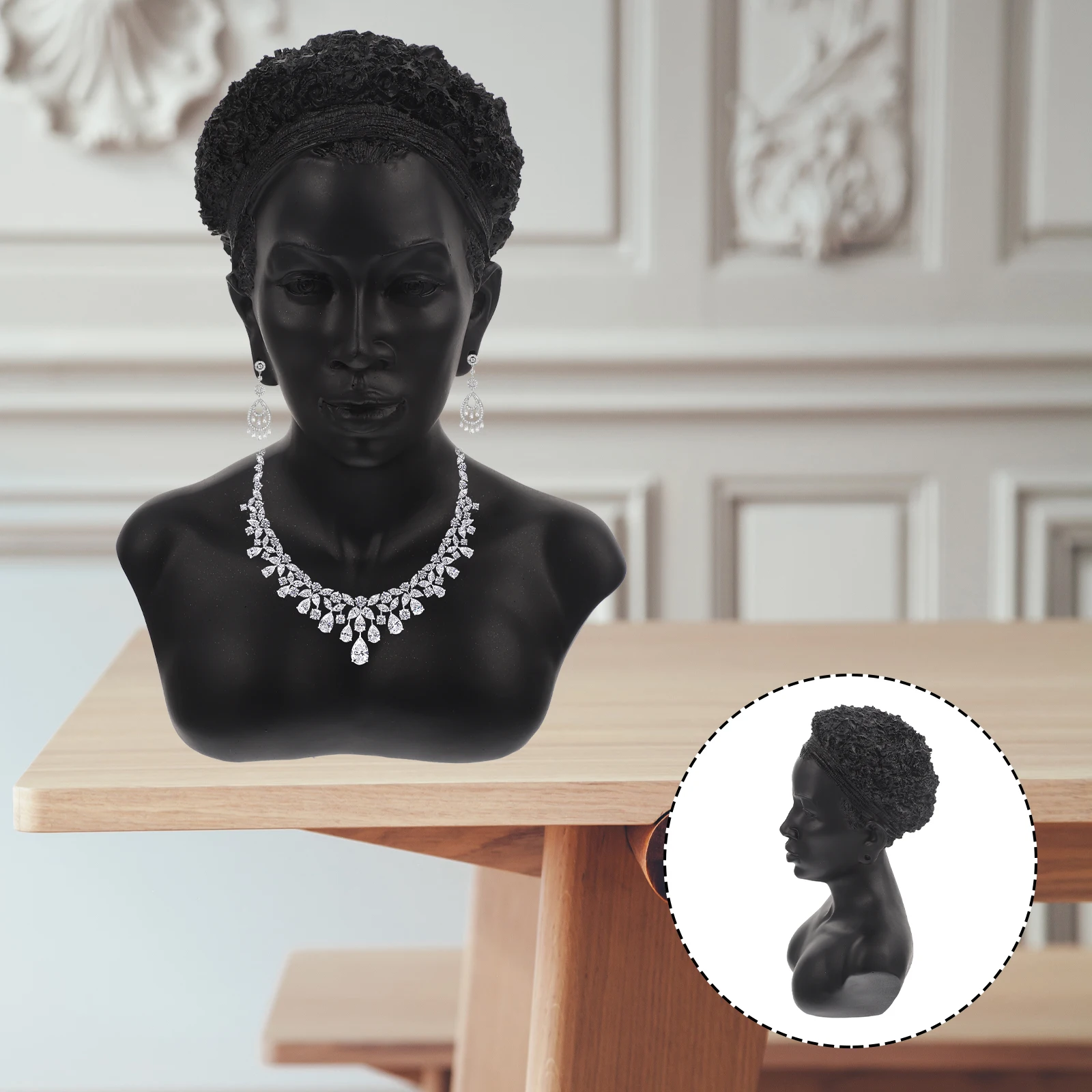 

African Statue Resin Jewelry Display Stand Earrings Holder Necklace Organizer Home Decor Accessory Showcase Compact