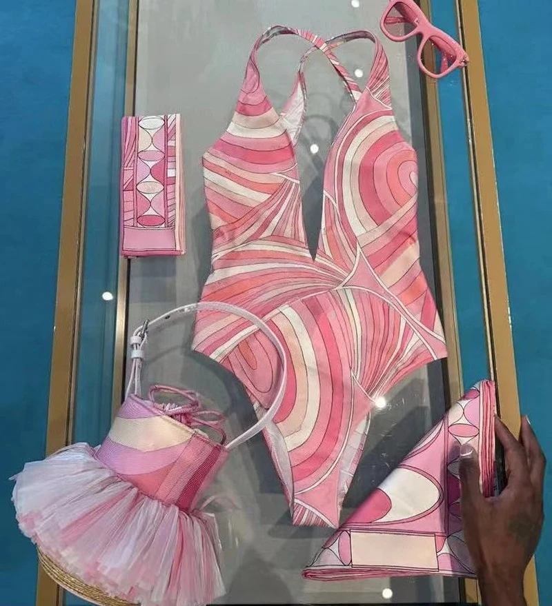 2026 Newest luxury brand women's scarf swimsuit sets designer brand lady red bikini sets